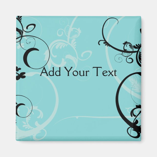 Black and Turquoise Floral Magnet (Front)