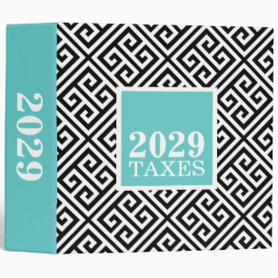 Black and Turquoise Greek Key Tax Organizer Binder