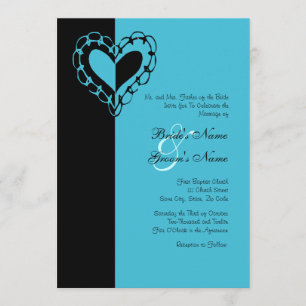 Black and Turquoise Heart Wedding Invitation