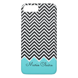 Black and Turquoise Modern Chevron Custom Monogram iPhone 8 Plus/7 Plus Case