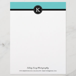 Black and Turquoise Modern Custom Monogram Letterhead