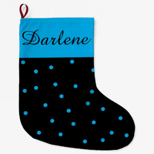 Black and Turquoise Polka Dot: Large Christmas Stocking