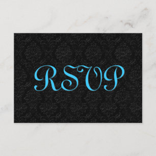 Black and Turquoise RSVP Damask Wedding R204 Card