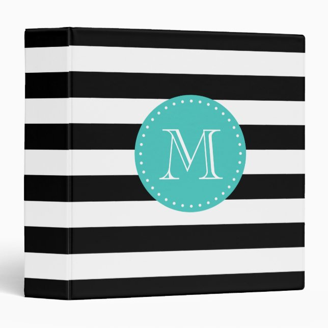 Black and Turquoise Stripes Custom Monogram Binder (Front/Spine)