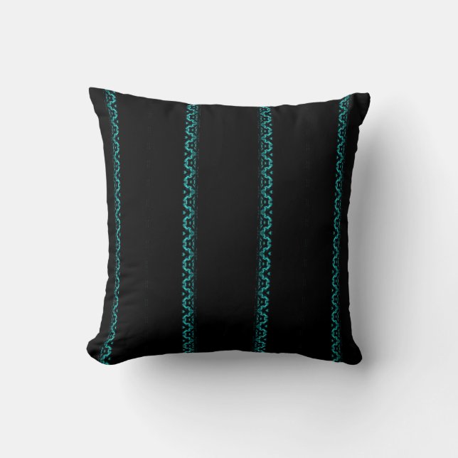 Black and Turquoise Zigzag Striped Throw Pillow (Front)