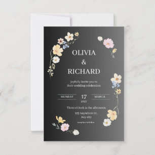 Black and Watercolor Wedding Invitation