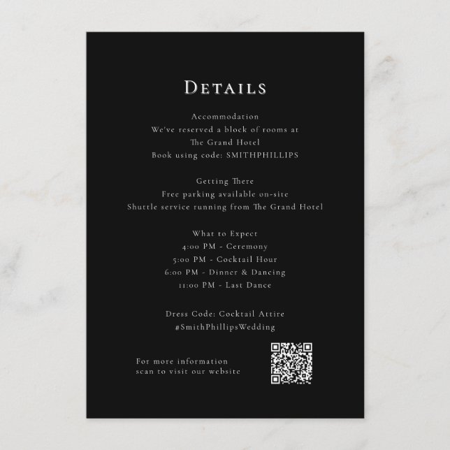 black and wh Modern Wedding Details E Enclosure Card (Front)