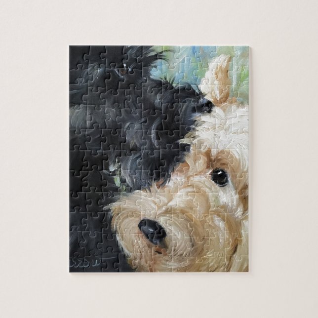 Black and wheaten Scottish terrier scottie art Jigsaw Puzzle (Vertical)