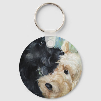 Black and wheaten Scottish terrier scottie art Keychain