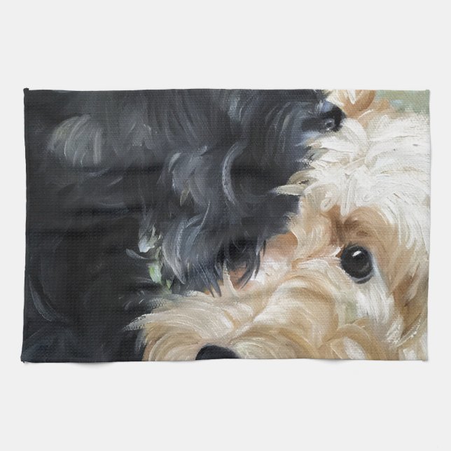 Black and wheaten Scottish terrier scottie art Kitchen Towel (Horizontal)