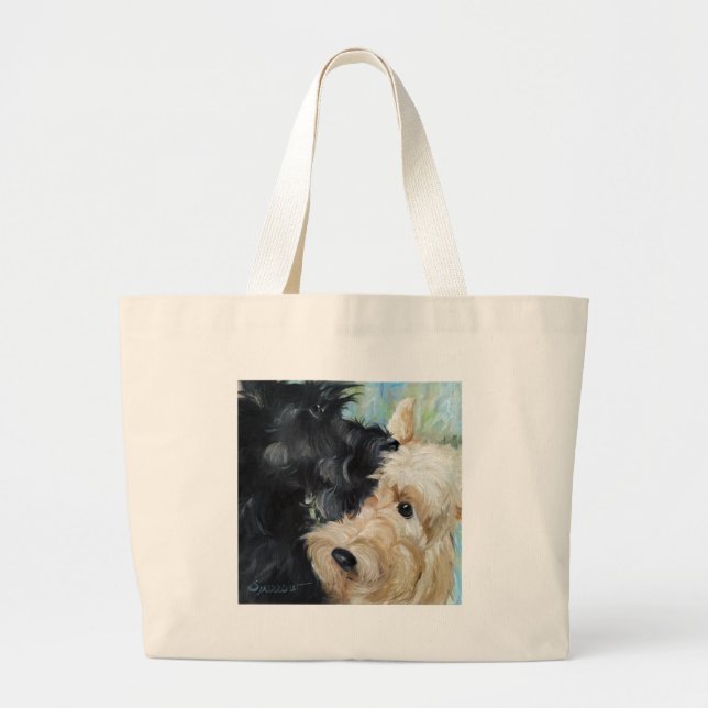 Black and wheaten Scottish terrier scottie art Large Tote Bag (Front)