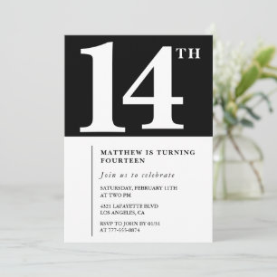 Black and White 14th birthday invitation Chic