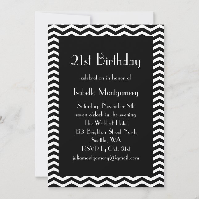 Black and White 1920's 21st Birthday Invitation (Back)