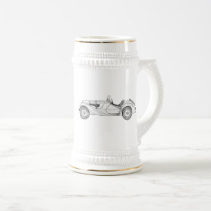 Black and White 1936 BMW 328 Illustration Beer Stein