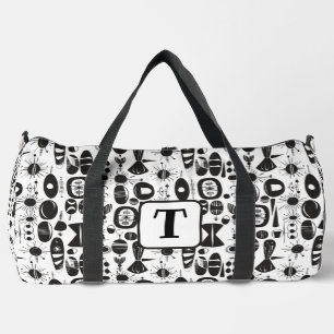Black and white 1950s atomic era shapes pattern 2 duffle bag
