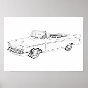 Black and White 1957 Chevy Bel Air Convertible Poster