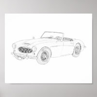 Black and White 1960 Austin Healey Drawing