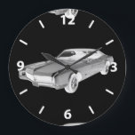 Black And White 1967 Buick Riviera Pop Art Large Clock<br><div class="desc">Black and white 1967 Buick Riviera Muscle Car pop art image.</div>