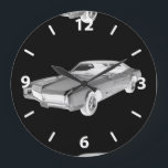 Black And White 1967 Buick Riviera Pop Art Large Clock<br><div class="desc">Black and white 1967 Buick Riviera Muscle Car pop art image.</div>