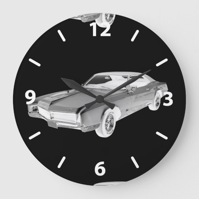 Black And White 1967 Buick Riviera Pop Art Large Clock (Front)