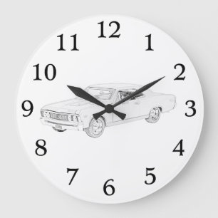 Black and White 1967 Chevy Chevelle Acrylic Large Clock