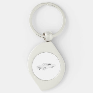 Black and White 1967 Chevy Chevelle Drawing Keychain