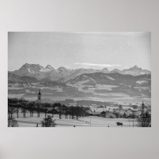 Black and White 1968 German Winter Town Bavaria Poster