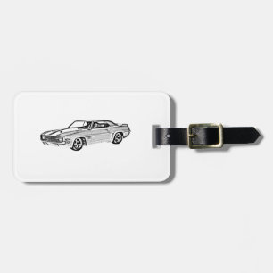Black and White 1969 Camaro Z28 Illustration Luggage Tag