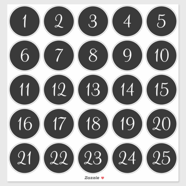 Black and White 1 - 25 Numbered Circles (Sheet)