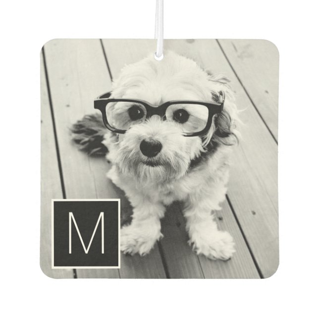 Black and White 1 Photo Collage Custom Monogram Air Freshener (Front)