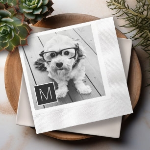 Black and White 1 Photo Collage Custom Monogram Napkin
