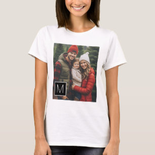 Black and White 1 Photo Collage Custom Monogram T-Shirt