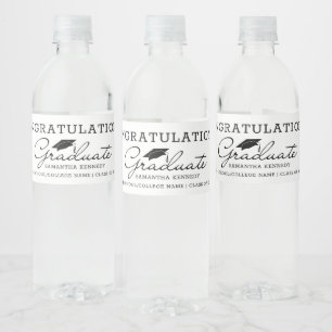 Black And White 2025 Graduate Graduation Party Water Bottle Label