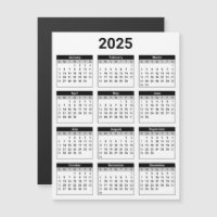 Black and White 2025 Yearly Calendar Magnetic Card