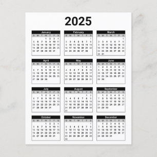 Black and White 2025 Yearly Calendar Paper Sheet