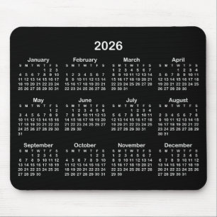 Black and White 2026 Calendar Mouse Pad
