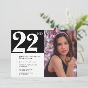 Black and White 22e anniversaire Invitations Girl