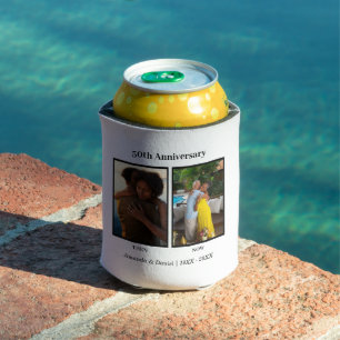 Black and White 2 Photo Collage Anniversary Can Cooler