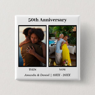 Black and White 2 Photo Collage Anniversary Inch Square Button