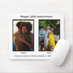Black and White 2 Photo Collage Anniversary Mouse Pad