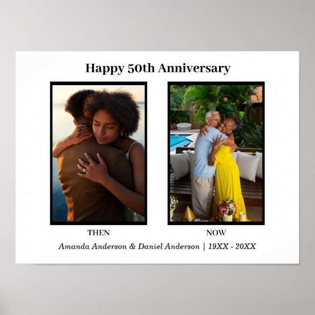Black and White 2 Photo Collage Anniversary Poster (Front)