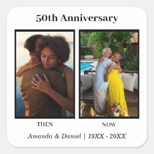 Black and White 2 Photo Collage Anniversary Square Sticker