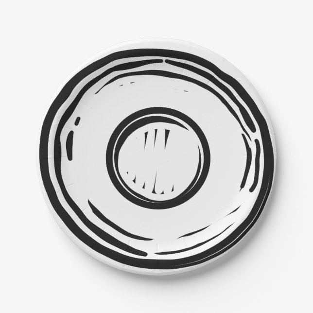 Black and White 2D Party Optical Illusion  Paper Plate (Front)