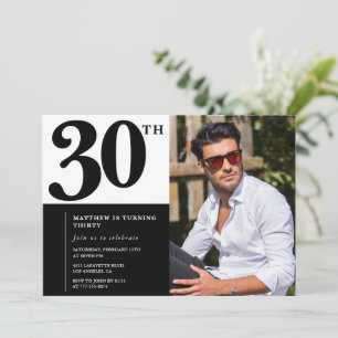 Black and White 30th Birthday Invitations Photo