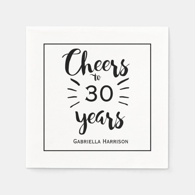 Black and White 30th Birthday Napkin (Front)