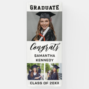 Black And White 3 Photo Vertical Graduation 2025 Banner
