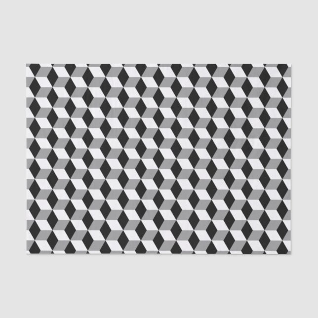 Black and White 3D cube geometric Abstract Pattern Tissue Paper (Front)