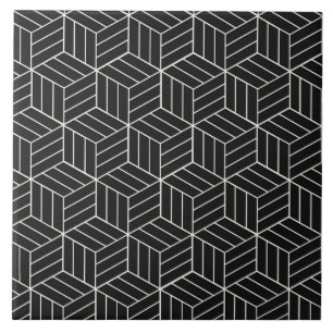 Black and white 3D cubes Tile