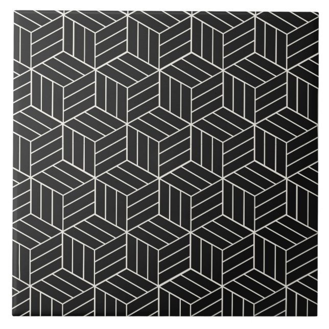 Black and white 3D cubes Tile (Front)