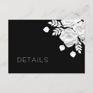Black And White 3D Flowers Wedding Details Enclosure Card